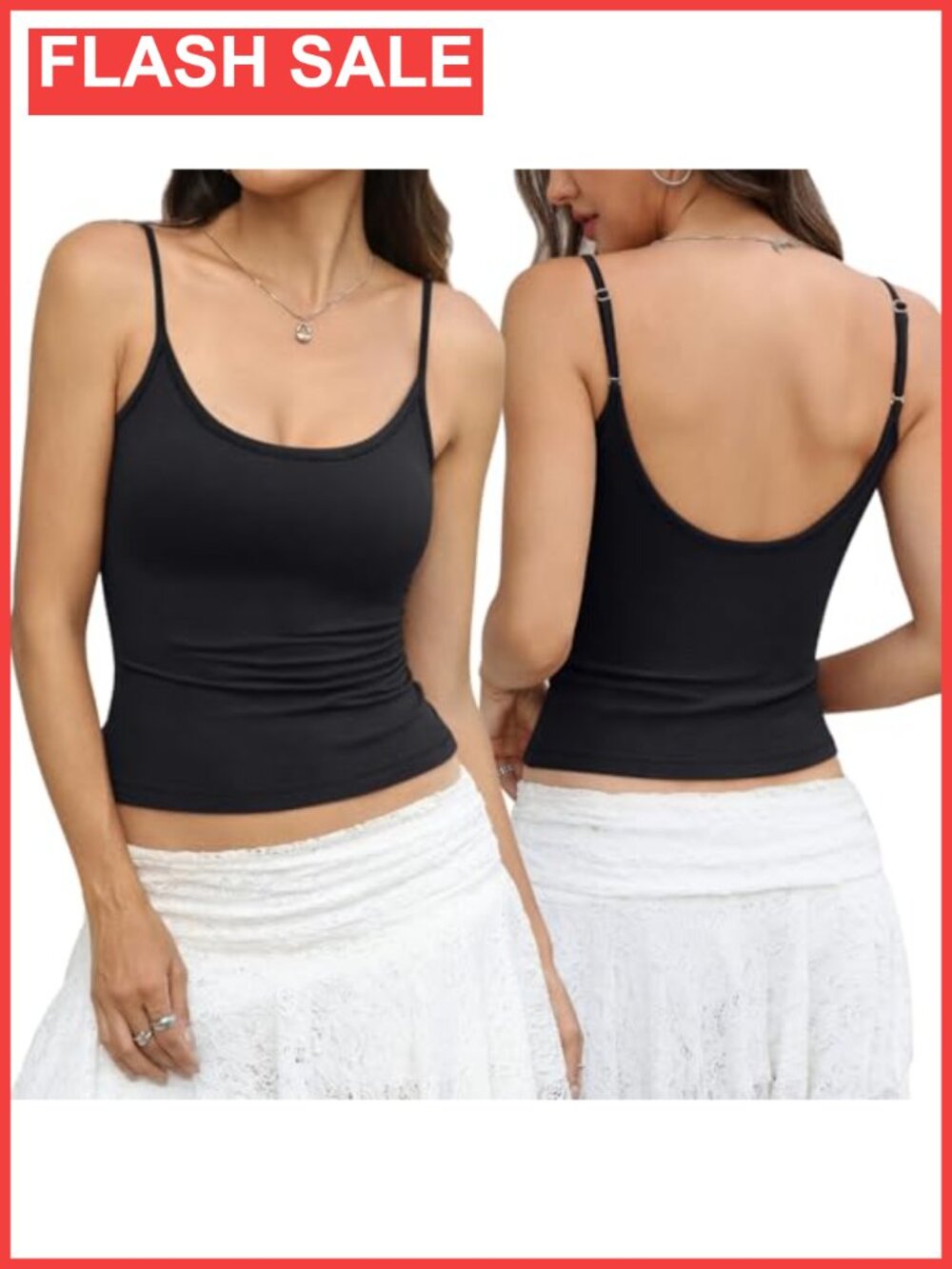 Womens Cotton Scoop Neck Fitted Camisole Spaghetti Strap Tank Top